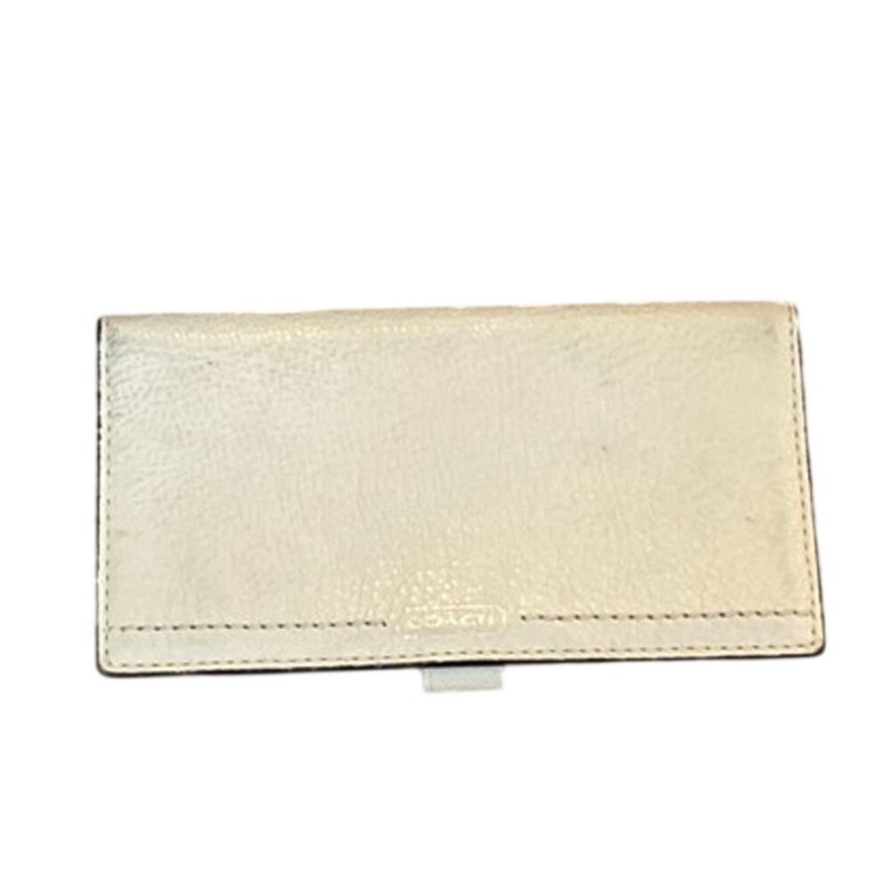 Coach Off-White Ivory Cream Checkbook Cover Planner Wallet Embossed Logo